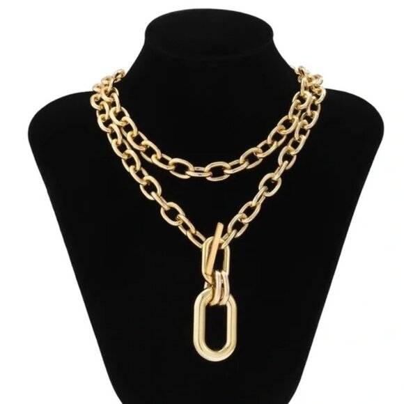 ZARA Gold Double Thickness Oval & Rectangle Link Chain Necklace - Picture 2 of 7
